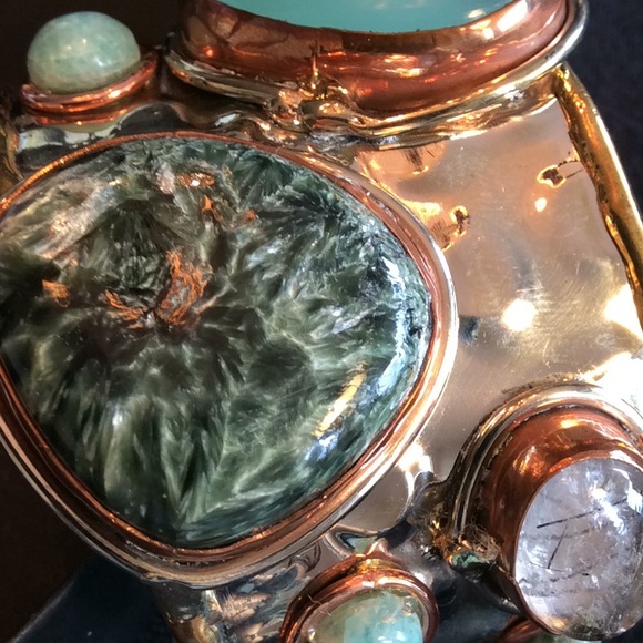 Tri-Metal Stone Cuff Statement Bracelet - Picture 7 of 8